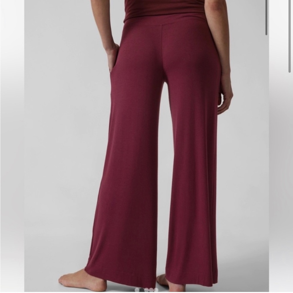 ATHLETA DEEP BURGUNDY WELL RESTED RIB SLEEP WIDE LEG SOFT PAJAMA PANT